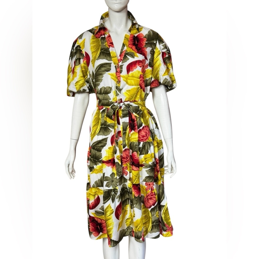 Cassee's Boohoo 100-%Rayon Floral Puff Sleeve Dress Size Large G#12